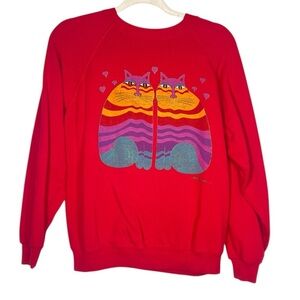 Vintage 80s Laurel Burch Cat Twin Cats Raglan sweatshirt Large
